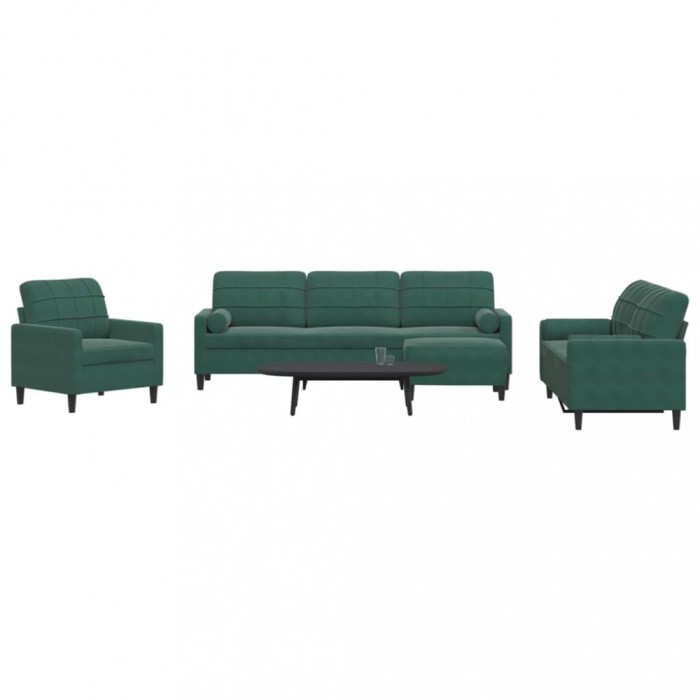 vidaXL Set canapele cu perne/rulouri, 4 piese, verde &icirc;nchis, catifea