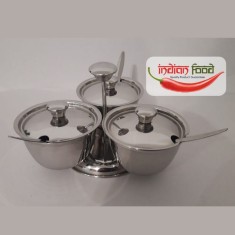 Steel Pickle Pot &quot;3 in One&quot; with Spoons (Recipient Indian din Otel 3 in 1 cu