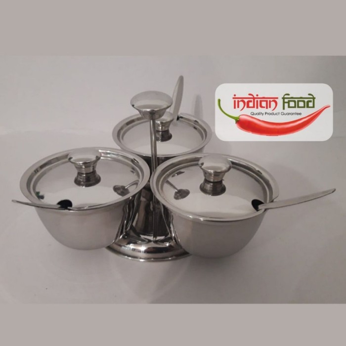 Steel Pickle Pot &quot;3 in One&quot; with Spoons (Recipient Indian din Otel 3 in 1 cu