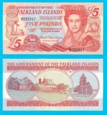 Insulele Falkland (p#17) 5 Pounds 2005 UNC &amp;#039;Tiraj 200.000 buc&amp;#039; serie: B032517 foto