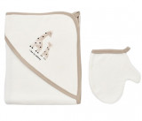 Set de baie cu prosop si manusa girafa, babycosy, ecru