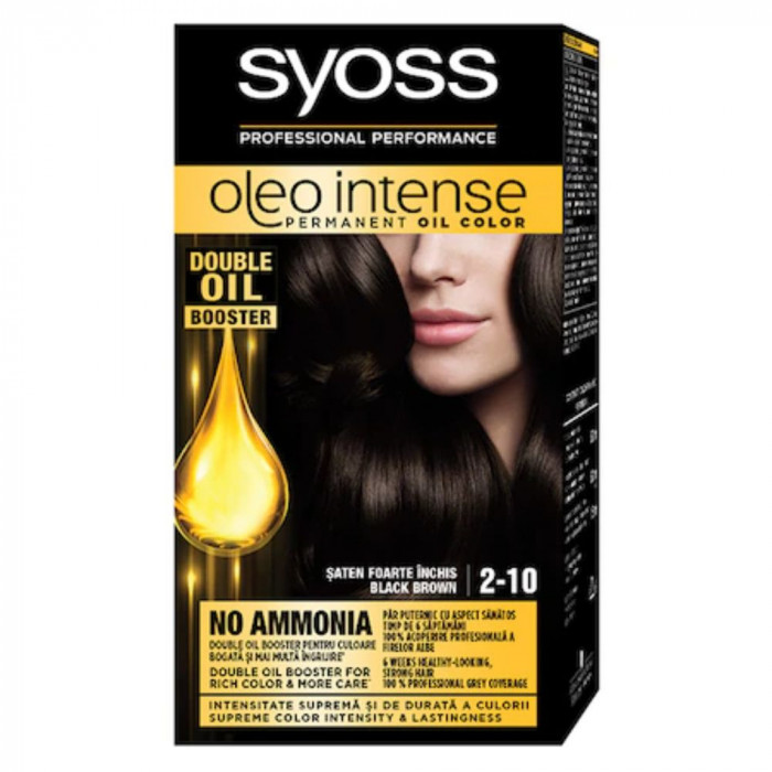 Vopsea de Par Permanenta, Fara Amoniac, SYOSS Oleo Intense, 2-10 Nuanta Saten Foarte Inchis, 115 ml, Vopsea Permanenta, Vopsea Fara Amoniac, Vopsea SY