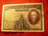 Bancnota 25 pesetas Spania Republicana 1928 ,serie cu litera C ,cal. VF