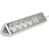 Cumpara ieftin Prelungitor pentru perete/colt Brennenstuhl Estilo, 6 prize, 2xUSB, 3.1 A, cablu H05VV-F 3G1.5, 2m, Argintiu/Alb