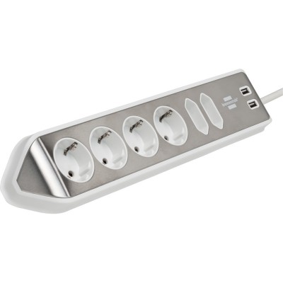 Prelungitor pentru perete/colt Brennenstuhl Estilo, 6 prize, 2xUSB, 3.1 A, cablu H05VV-F 3G1.5, 2m, Argintiu/Alb foto