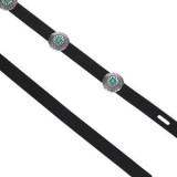 Curea pentru femei cu discuri decorative si pietre turcoaz, 115 cm, neagra, CMCLASS