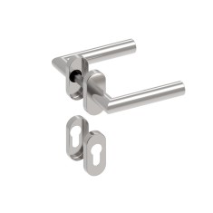 Maner inox pentru usa, cu rozeta pentru cilindru, lungime 135 mm, finisaj satinat
