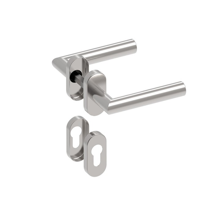 Maner inox pentru usa, cu rozeta pentru cilindru, lungime 135 mm, finisaj satinat