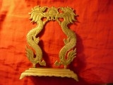 Statueta veche bronz - Poarta Dragonilor - China , dim.=23x17cm