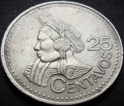 Moneda exotica 25 CENTAVOS - GUATEMALA, anul 2000 * cod 3034 - MODEL MARE foto