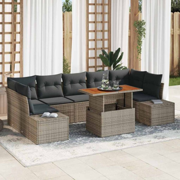 vidaXL Set de masă pentru grădină 8 pcs Gri și Brown 100 x 55 x 73 cm 3349929
