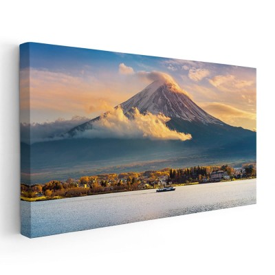 Tablou muntele Fuji si lacul Kawaguchiko la apus Tablou canvas pe panza CU RAMA 70x140 cm foto