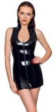Rochie Mini din Vinil cu Fermoar si Snur, Negru, M