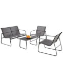 Set mobilier de gradina si terasa HM Conor, metalic, tapiterie textilena, cu canapea, fotolii si masuta cafea, 4 persoane, gri inchis