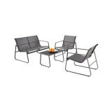 Set mobilier de gradina si terasa HM Conor, metalic, tapiterie textilena, cu canapea, fotolii si masuta cafea, 4 persoane, gri inchis