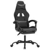 Scaun de gaming cu suport picioare, negru, piele ecologica