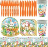 Set de vesela pentru Paste UZSXHJ, hartie, multicolor, pentru 10 persoane, 51 piese