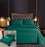 Cumpara ieftin Lenjerie Pat Damasc Verde 6 Piese Bumbac Fara Elastic 200x230cm Cearceaf 240x250cm Fete Perna 55x75cm 70x70cm