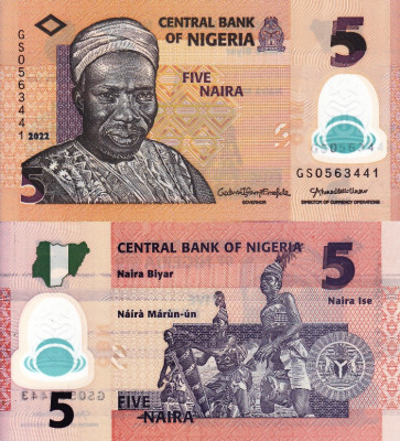 NIGERIA 5 naira 2022 polymer UNC!!! foto