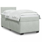 VidaXL Pat box spring cu saltea, gri deschis, 90x190 cm, catifea