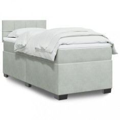 vidaXL Pat box spring cu saltea, gri deschis, 90x190 cm, catifea 3286198