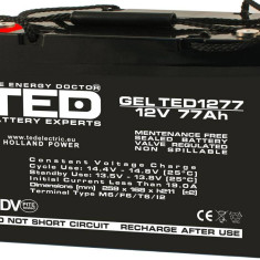 Acumulator AGM VRLA 12V 77A GEL dimensiuni 260x167xh210mm M6 TED Battery Expert