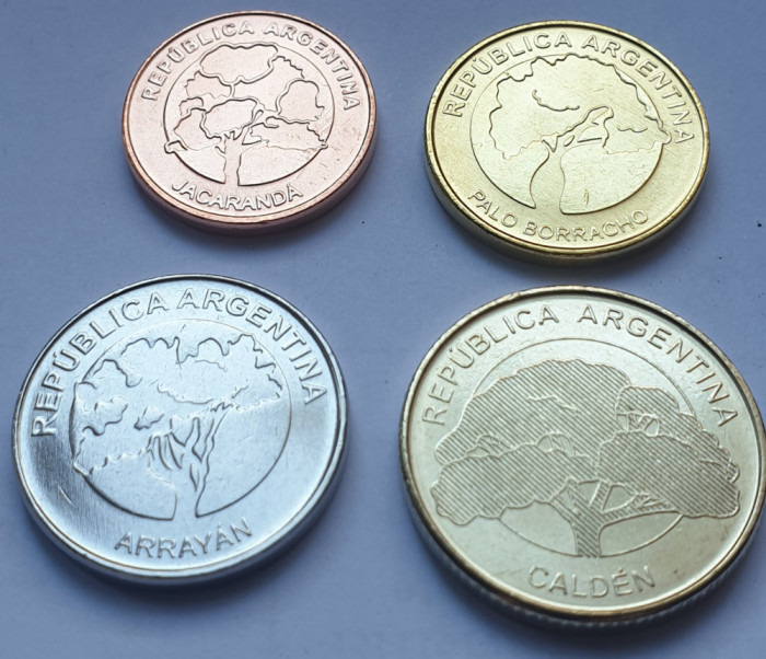 Set 4 monede 1, 2, 5, 10 Pesos 2018-2020 Argentina, unc, km#186-189
