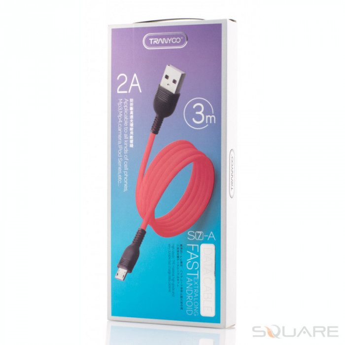 Cabluri Tranyoo, S7, Micro USB Cable, 3m, 2A, Red