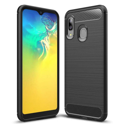 Husa pentru Samsung Galaxy A20e, Techsuit Carbon Silicone, Black foto