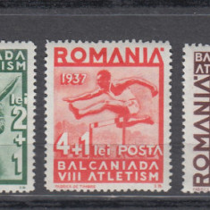 ROMANIA 1937 LP 121 A 8-a BALCANIADA DE ATLETISM SERIE SARNIERA