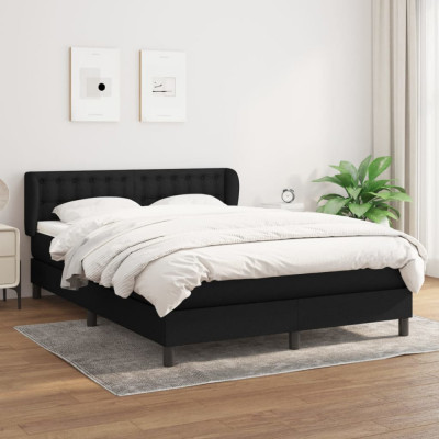 vidaXL Pat box spring cu saltea, negru, 140x190 cm, textil foto