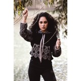 Hanorac dama negru tricotat cu model geometric