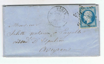 France 1858 Postal History Rare Cover + Content PARIS to LAGUIOLLE D.830 foto