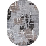 Covor Oval Model Mira 24037-123, Marime 50 x 80 cm, Gri, Maro, Inaltime Fir 6 mm, Antialergic, Polipropilena, Living, Dormitor, Sufragerie, Birou