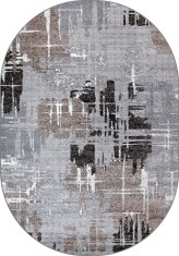 Covor Oval Model Mira 24037-123, Marime 50 x 80 cm, Gri, Maro, Inaltime Fir 6 mm, Antialergic, Polipropilena, Living, Dormitor, Sufragerie, Birou
