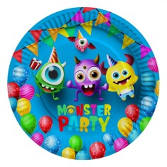 Set Farfurii Carton Monstri, 18cm, Multicolor, 6 Bucăți