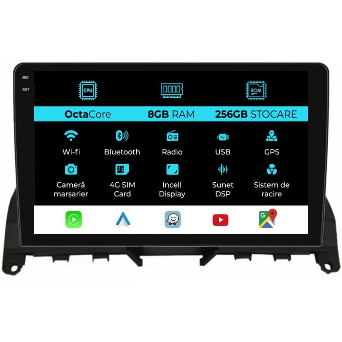 Navigatie Dedicata Mercedes C-Class W204 S204 (2006-2013), 9Inch, 8Gb Ram, 256Gb Stocare, Carplay