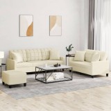 vidaXL Set de canapele cu perne, 3 piese, crem, piele ecologică