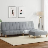 Gossi canapea extensibila cu taburet, 2 locuri, gri deschis, textil