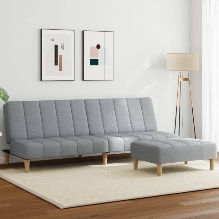 Gossi canapea extensibila cu taburet, 2 locuri, gri deschis, textil