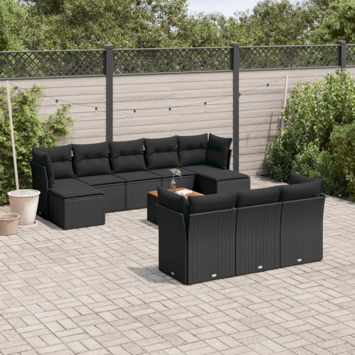 Gossi set canapele de gradina cu perne, 11 piese, negru, poliratan