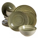 Set farfurii 16 piese, 4 persoane, Sand, Alb Ivoire, gri-verzui