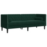 Cumpara ieftin Canapea Chesterfield cu pernute/3 locuri, verde inchis, catifea