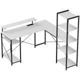 HOMCOM Birou de Colț pentru Computer &icirc;n Formă de L cu Bibliotecă, 137x140x139,5 cm, Negru | Aosom Romania