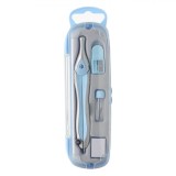 Set Compas Geometrie, Metalic Argintiu Bleu, Radieră, V&acirc;rf De Rezervă, Ascuțitoare, 4 Bucăți