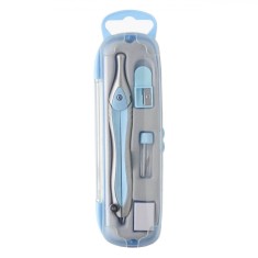 Set Compas Geometrie, Metalic Argintiu Bleu, Radieră, V&acirc;rf De Rezervă, Ascuțitoare, 4 Bucăți