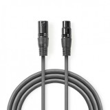 Cablu prelungitor XLR balansat 3 pini T-M 10m, Nedis COTG15010GY100