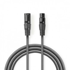 Cablu audio prelungitor balansat XLR 3 pini T-M 15m, Nedis COTG15010GY150