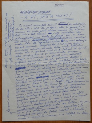 A fi sau a nu fi ! 3 pagini manuscris ale scriitorului banatean Petru Vintila foto