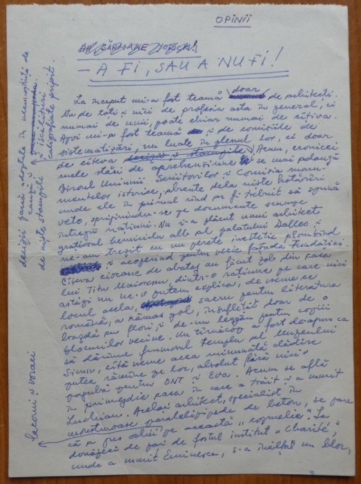 A fi sau a nu fi ! 3 pagini manuscris ale scriitorului banatean Petru Vintila